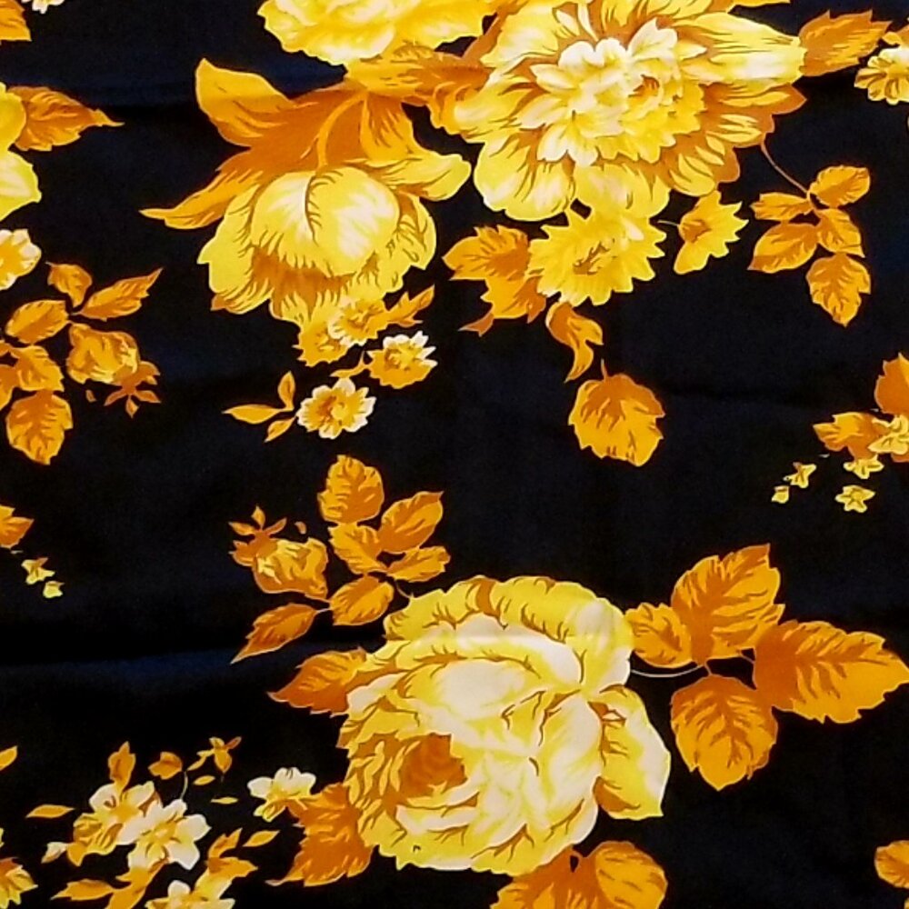 The Art of the Scarf-Vintage Italian Scarf by The Tie Rack Black w/Golden Roses - Picture 9 of 11